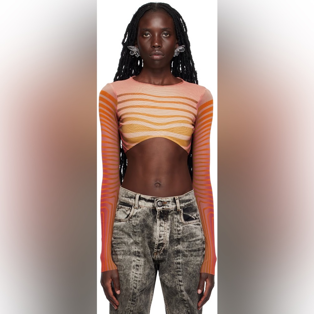 [jean paul gaultier] body morphing stripes crop mesh top - Picture 5 of 14
